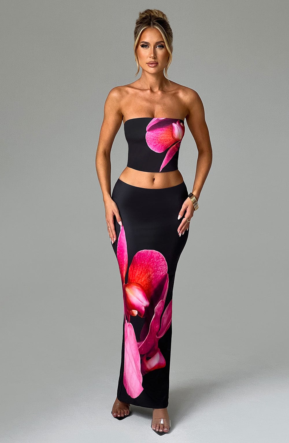 Avellina Maxi Skirt in Black Floral Print by Clandour, product photo 1
