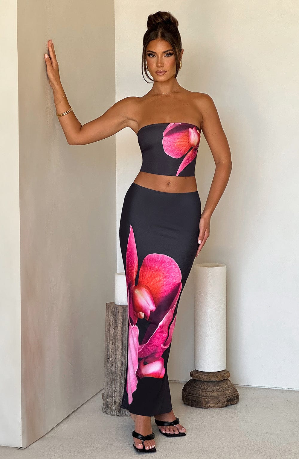 Avellina Maxi Skirt in Black Floral Print by Clandour, product photo 3