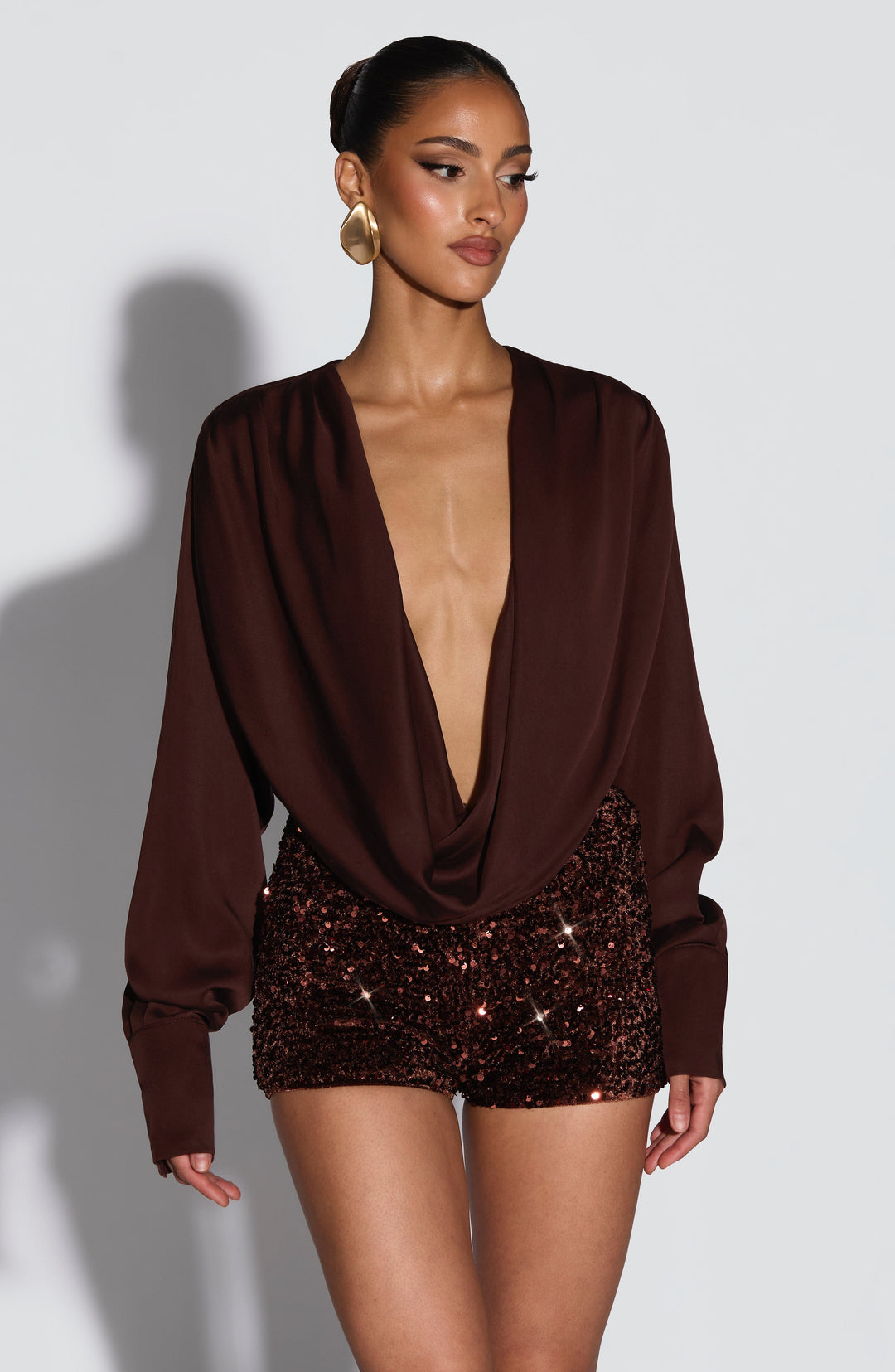 Avellise Shorts in Plum Brown by Clandour, product photo 2