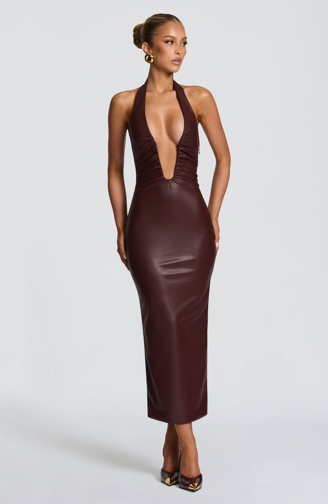 Avelola Midi Dress in Burgundy by Clandour, product photo 2