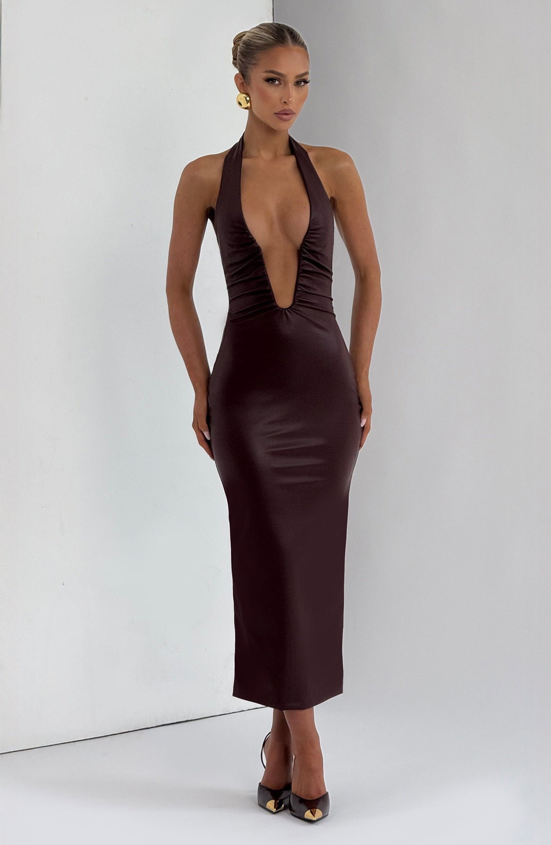 Avelola Midi Dress in Burgundy by Clandour, product photo 6