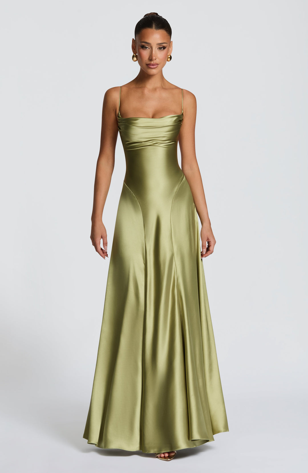 light olive satin dress Grace Loves Lace Silky Satin Midi Olive