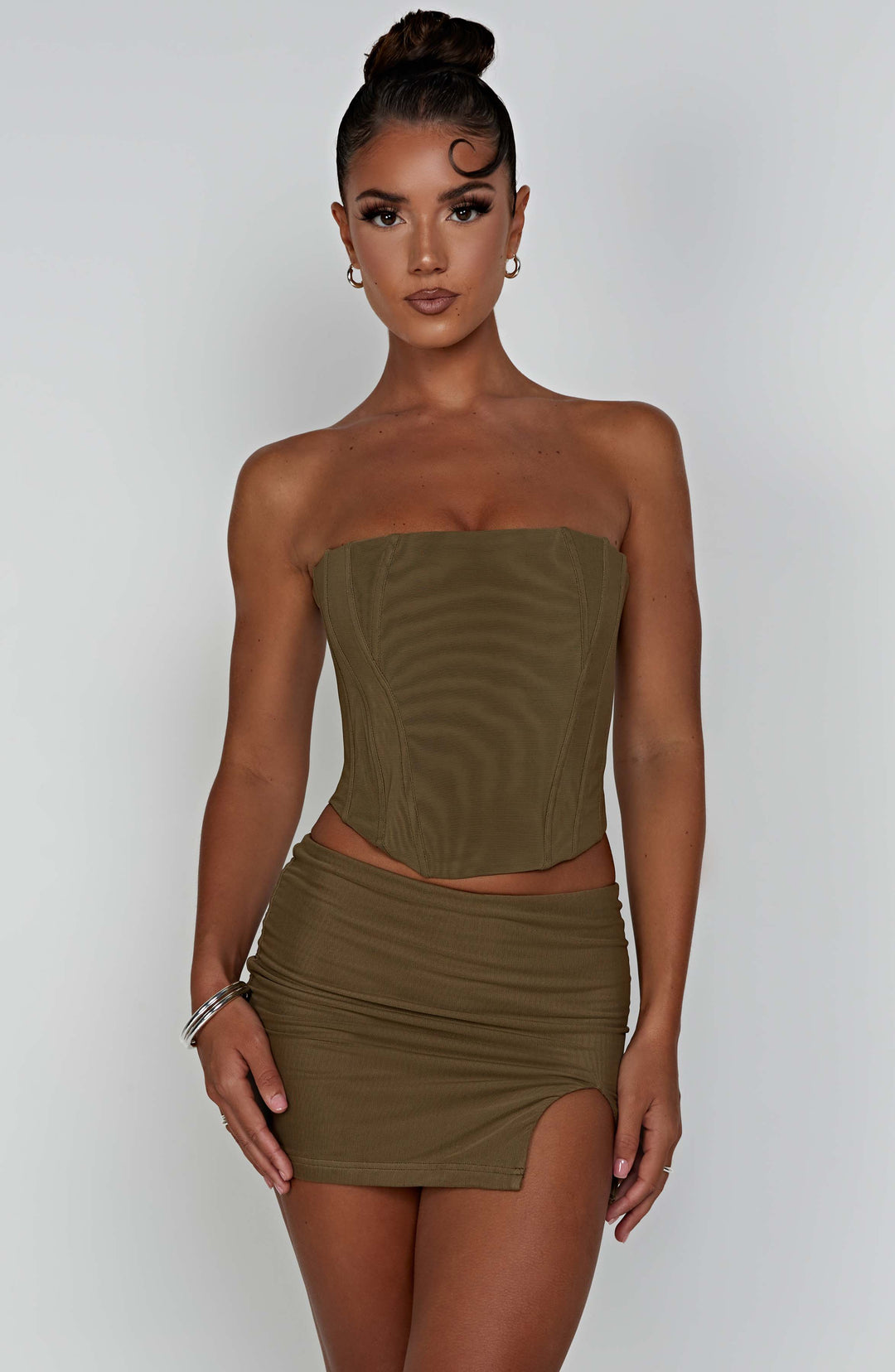Aveloria Mini Skirt in Khaki by Clandour, product photo 8