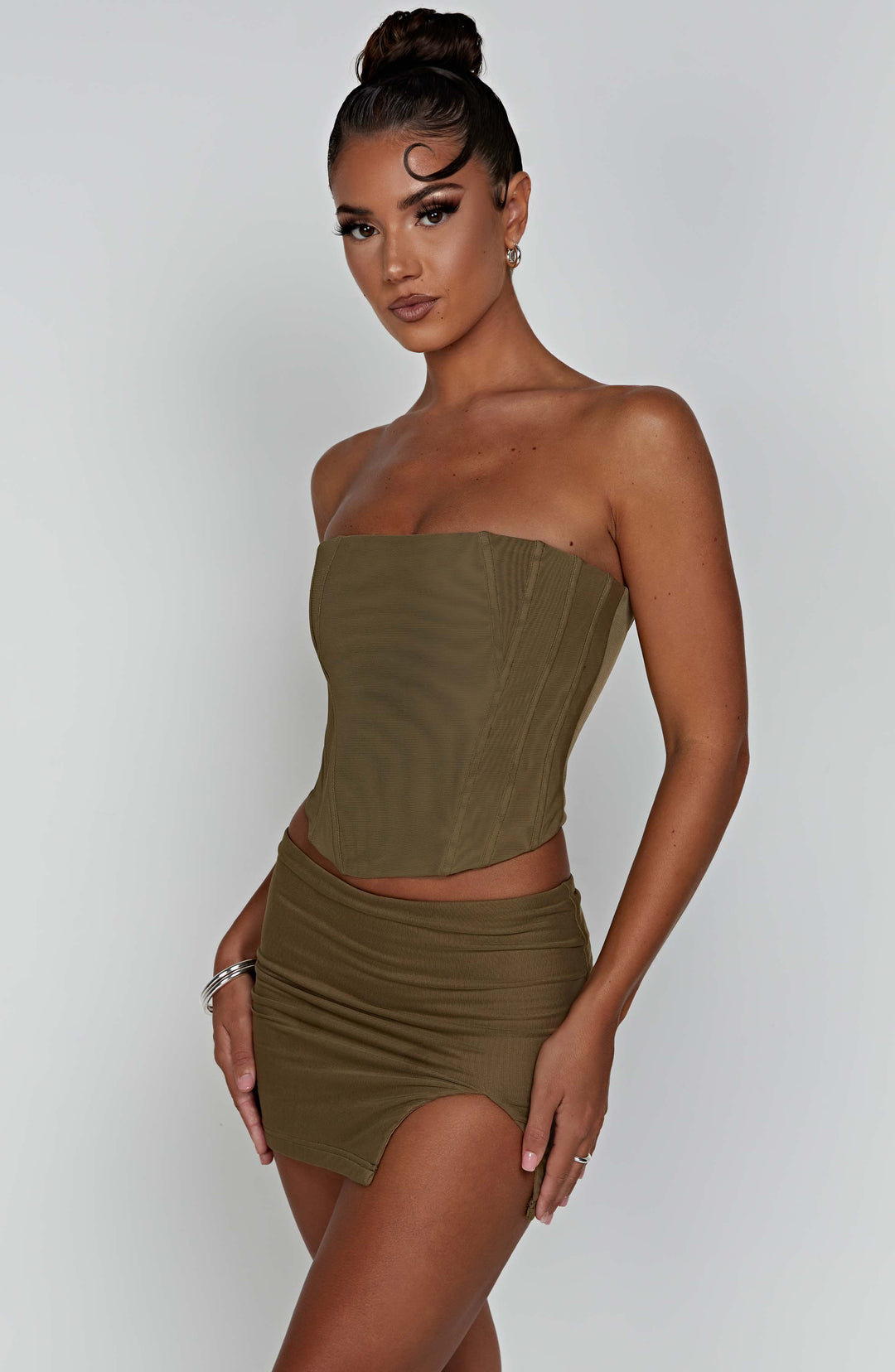 Aveloria Mini Skirt in Khaki by Clandour, product photo 9