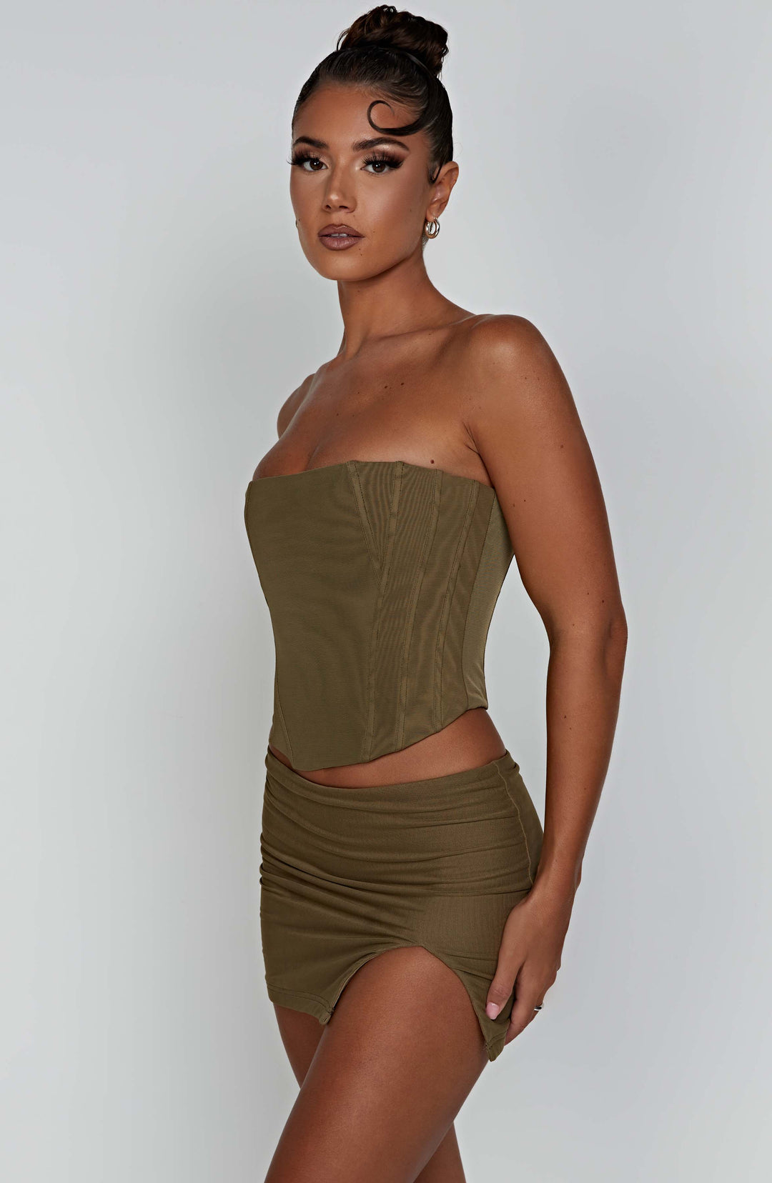 Aveloria Mini Skirt in Khaki by Clandour, product photo 17