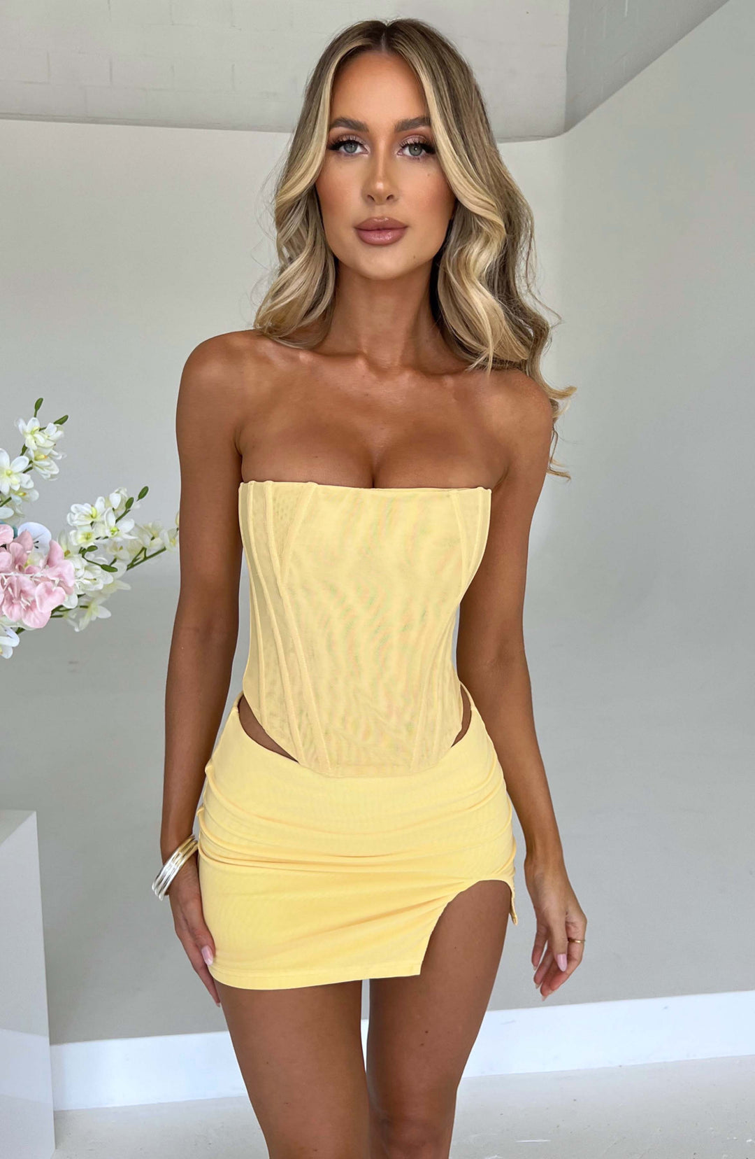 Aveloria Mini Skirt in Lemon by Clandour, product photo 1