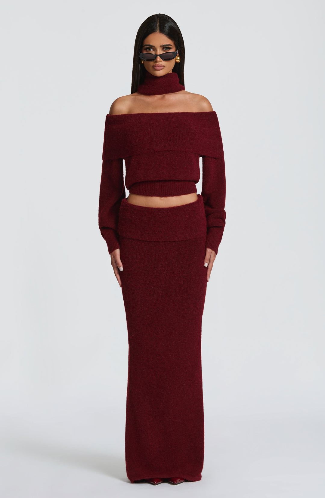 Briette Maxi Skirt in Burgundy by Clandour, product photo 1