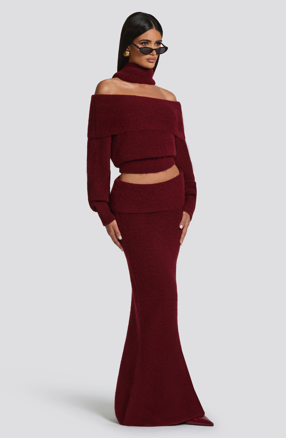 Briette Maxi Skirt in Burgundy by Clandour, product photo 2