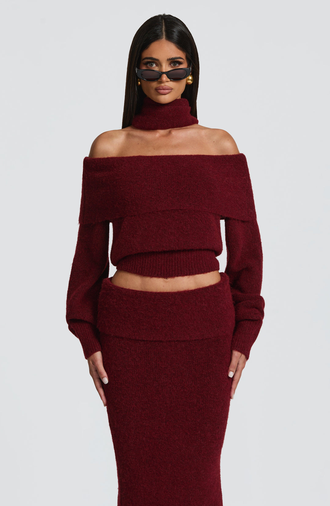 Briette Maxi Skirt in Burgundy by Clandour, product photo 5