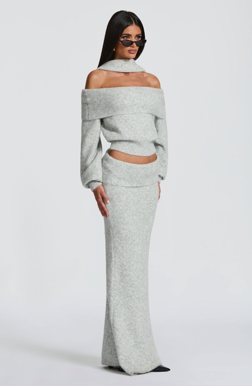 Briette Maxi Skirt in Light Grey Marl by Clandour, product photo 2