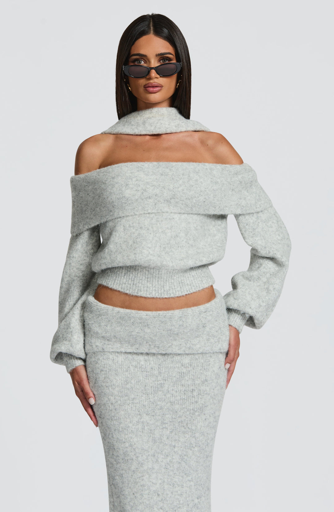 Briette Maxi Skirt in Light Grey Marl by Clandour, product photo 4