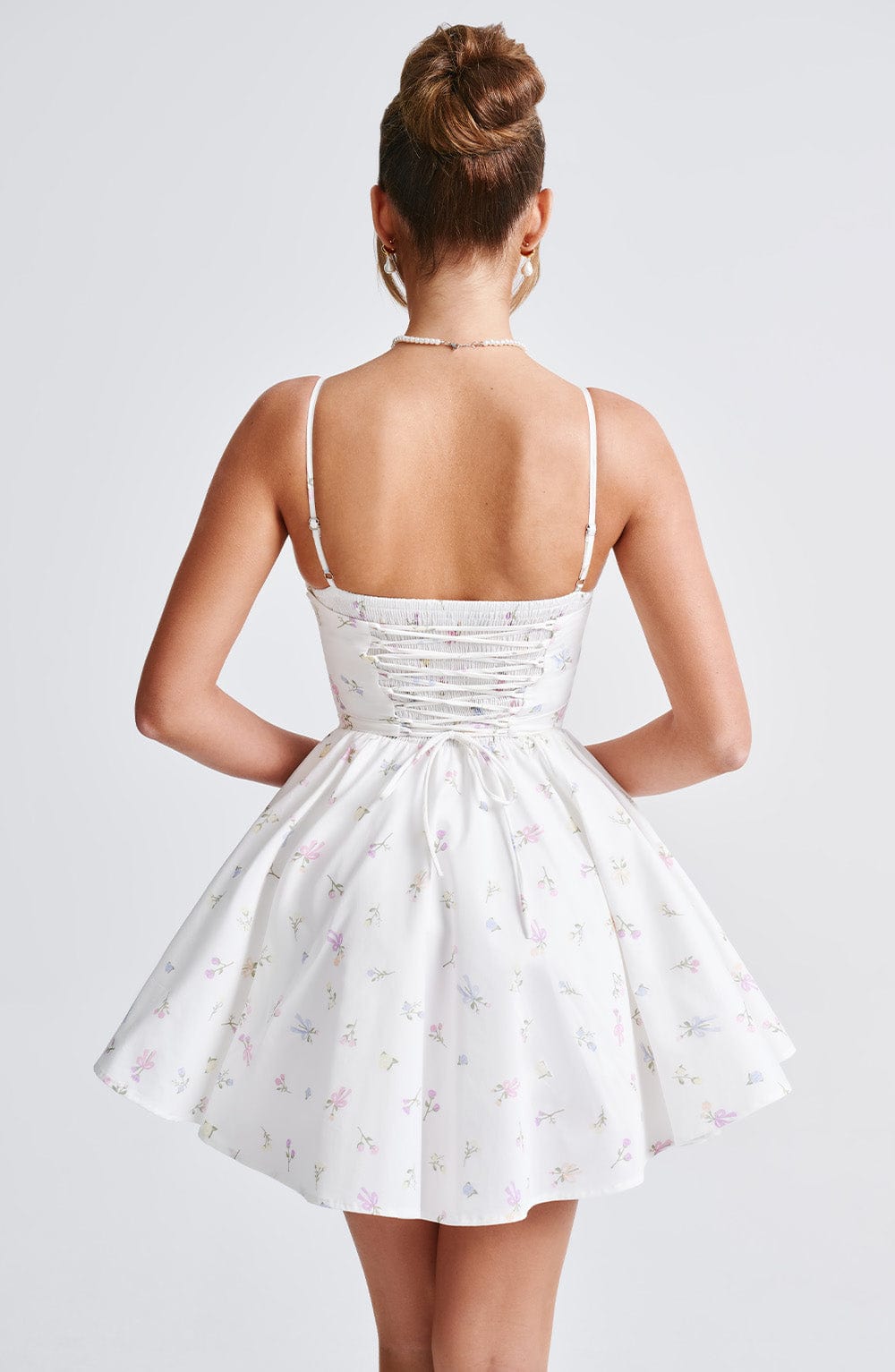 Briora Mini Dress in White Multi Floral Print by Clandour, product photo 3