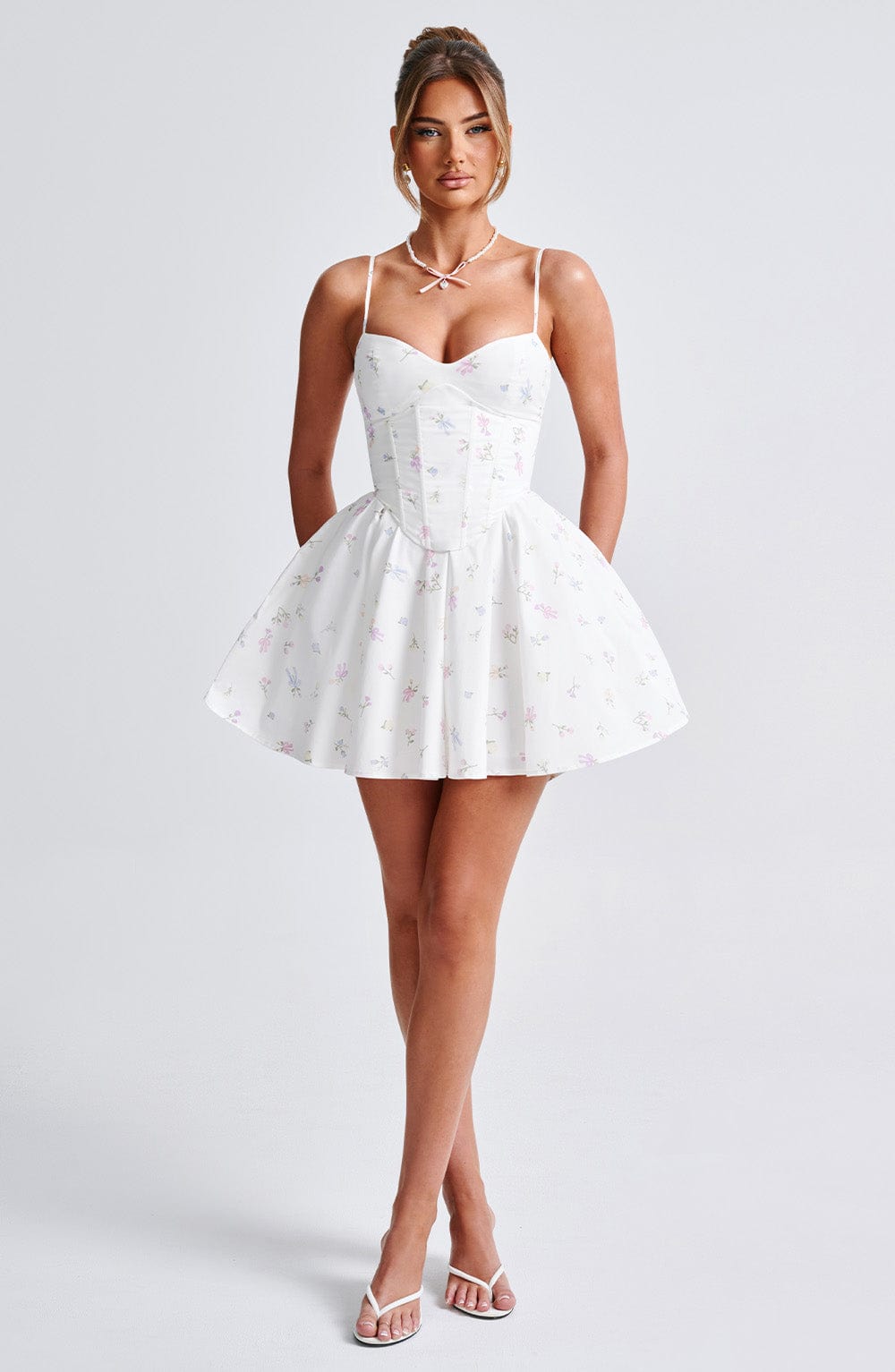 Briora Mini Dress in White Multi Floral Print by Clandour, product photo 5