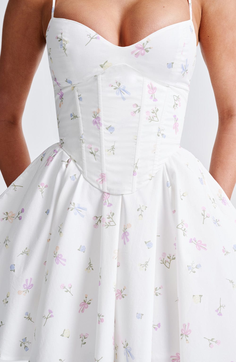 Briora Mini Dress in White Multi Floral Print by Clandour, product photo 6
