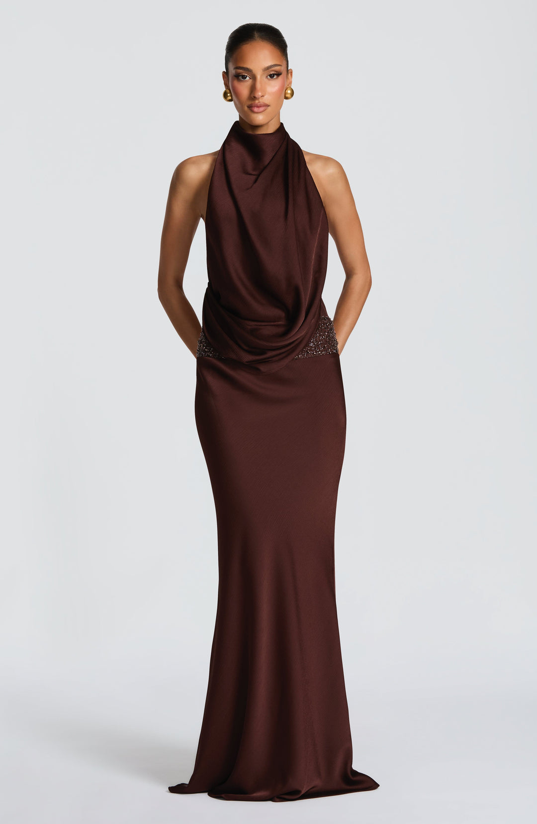 Briris Maxi Dress in Plum Brown by Clandour, product photo 3