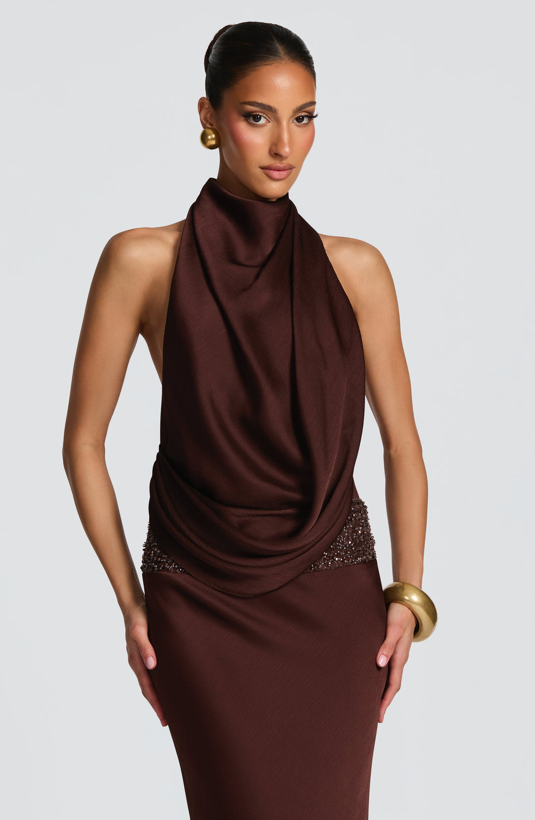 Briris Maxi Dress in Plum Brown by Clandour, product photo 5