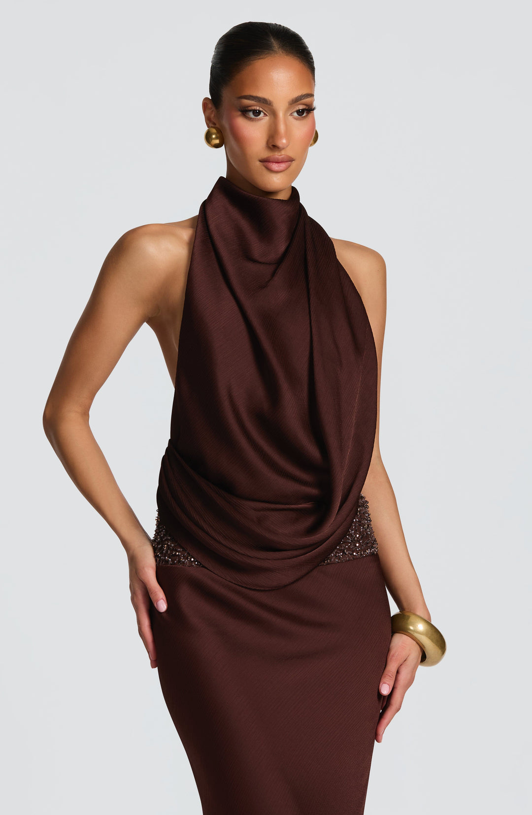 Briris Maxi Dress in Plum Brown by Clandour, product photo 12