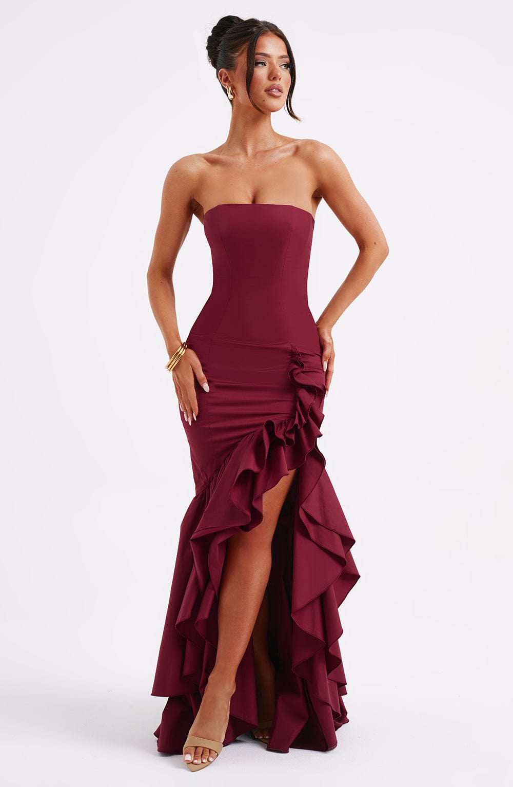Brise Maxi Dress in Burgundy by Clandour, product photo 1