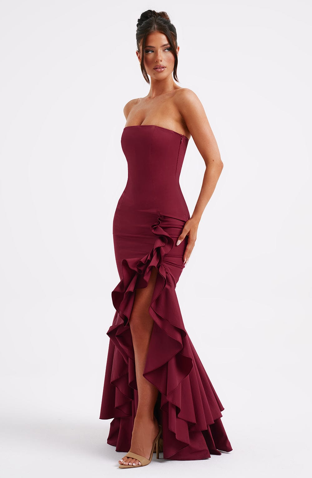 Brise Maxi Dress in Burgundy by Clandour, product photo 2