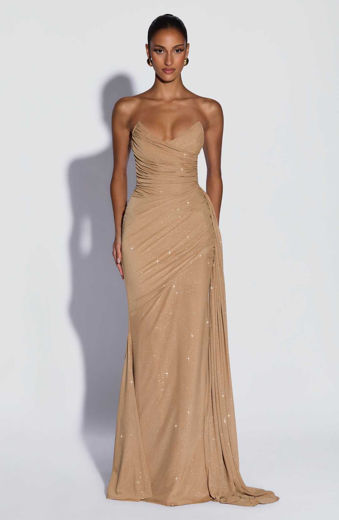 Coraelle Maxi Dress in Gold Sparkle by Clandour, product photo 3