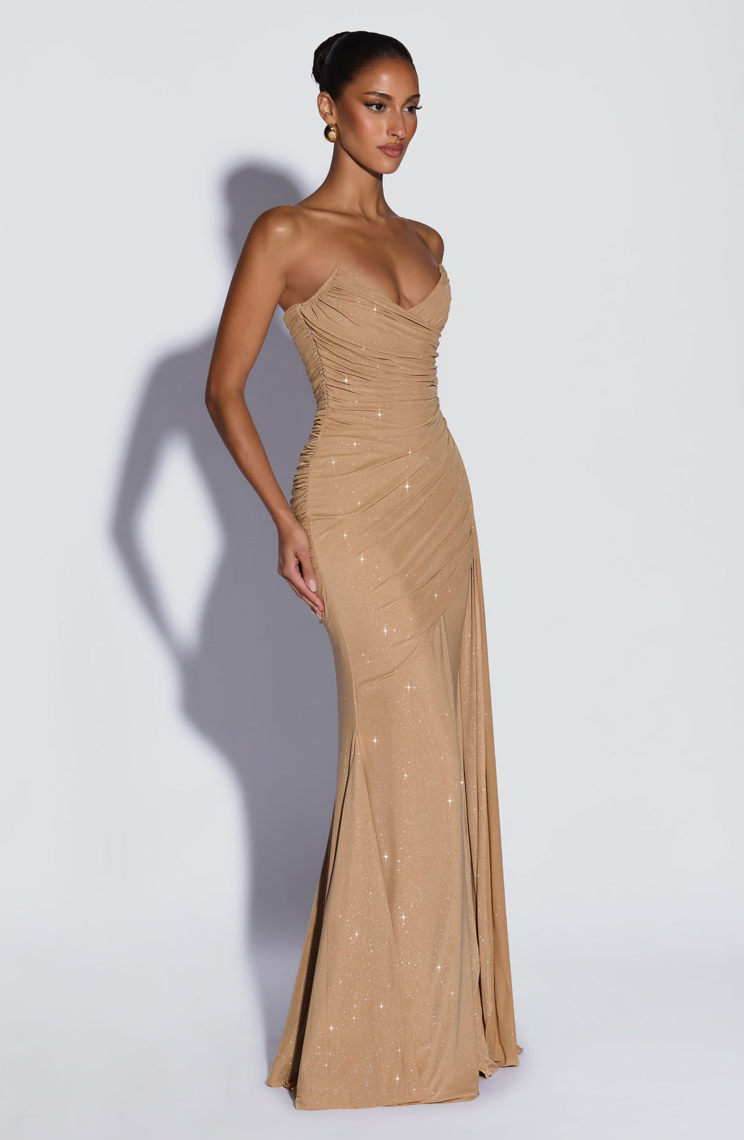 Coraelle Maxi Dress in Gold Sparkle by Clandour, product photo 4