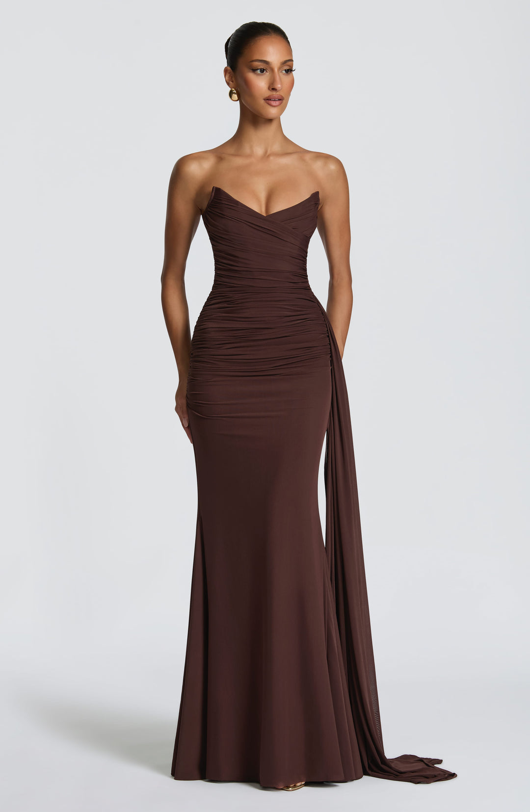 Coraelle Maxi Dress in Plum Brown by Clandour, product photo 1
