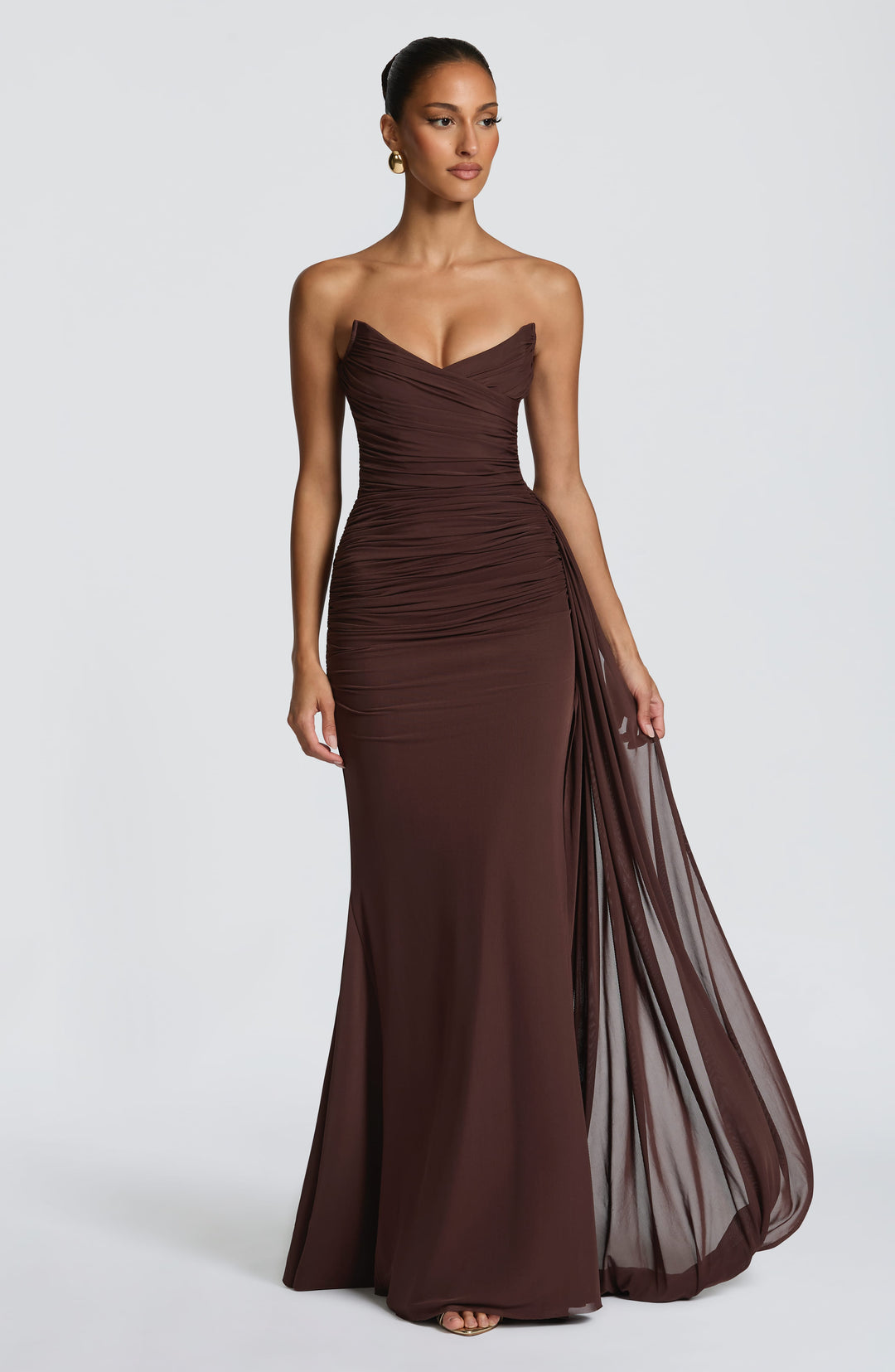 Coraelle Maxi Dress in Plum Brown by Clandour, product photo 2
