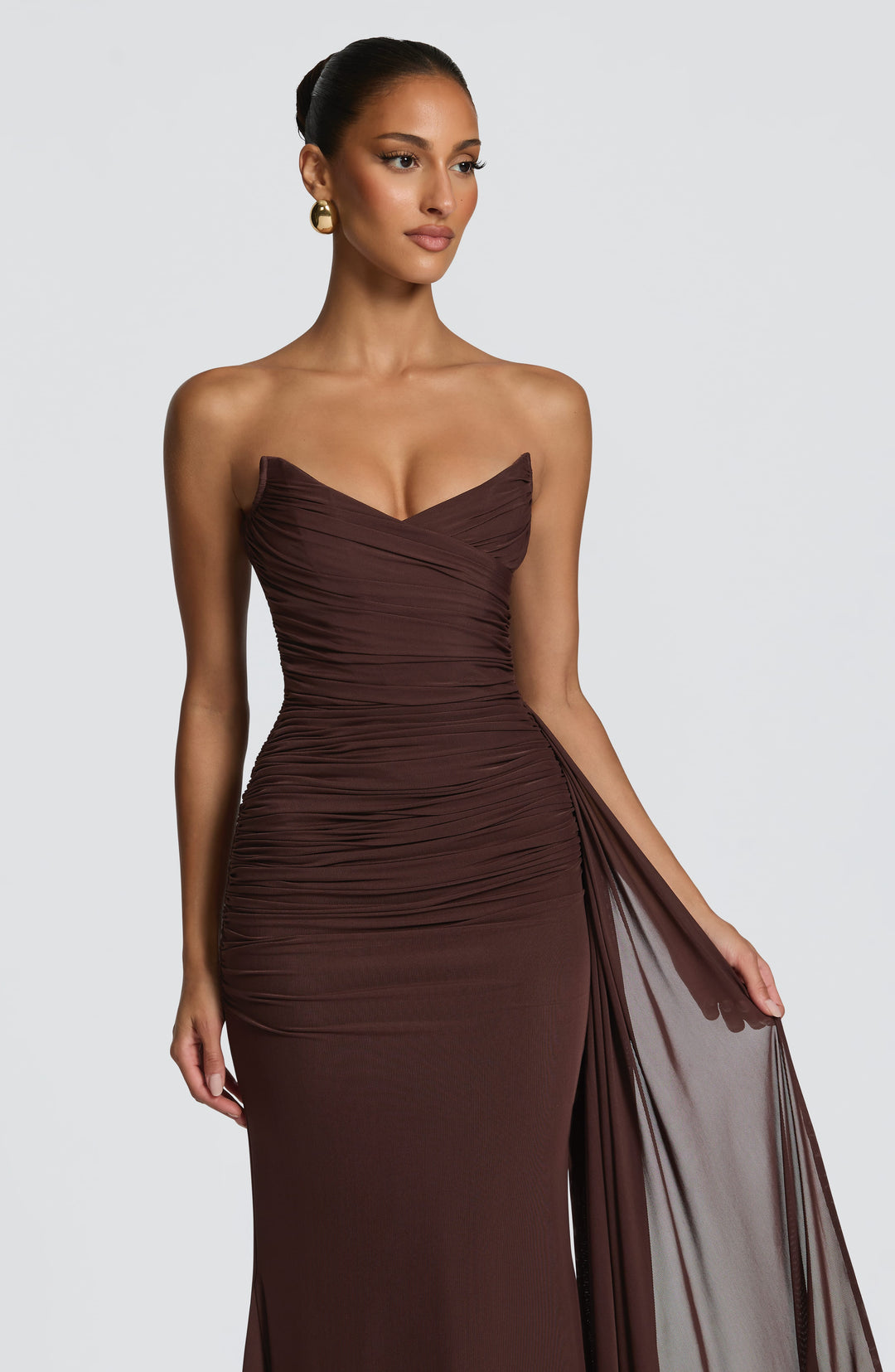 Coraelle Maxi Dress in Plum Brown by Clandour, product photo 4