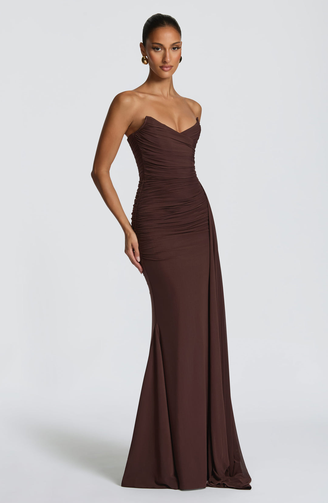 Coraelle Maxi Dress in Plum Brown by Clandour, product photo 6