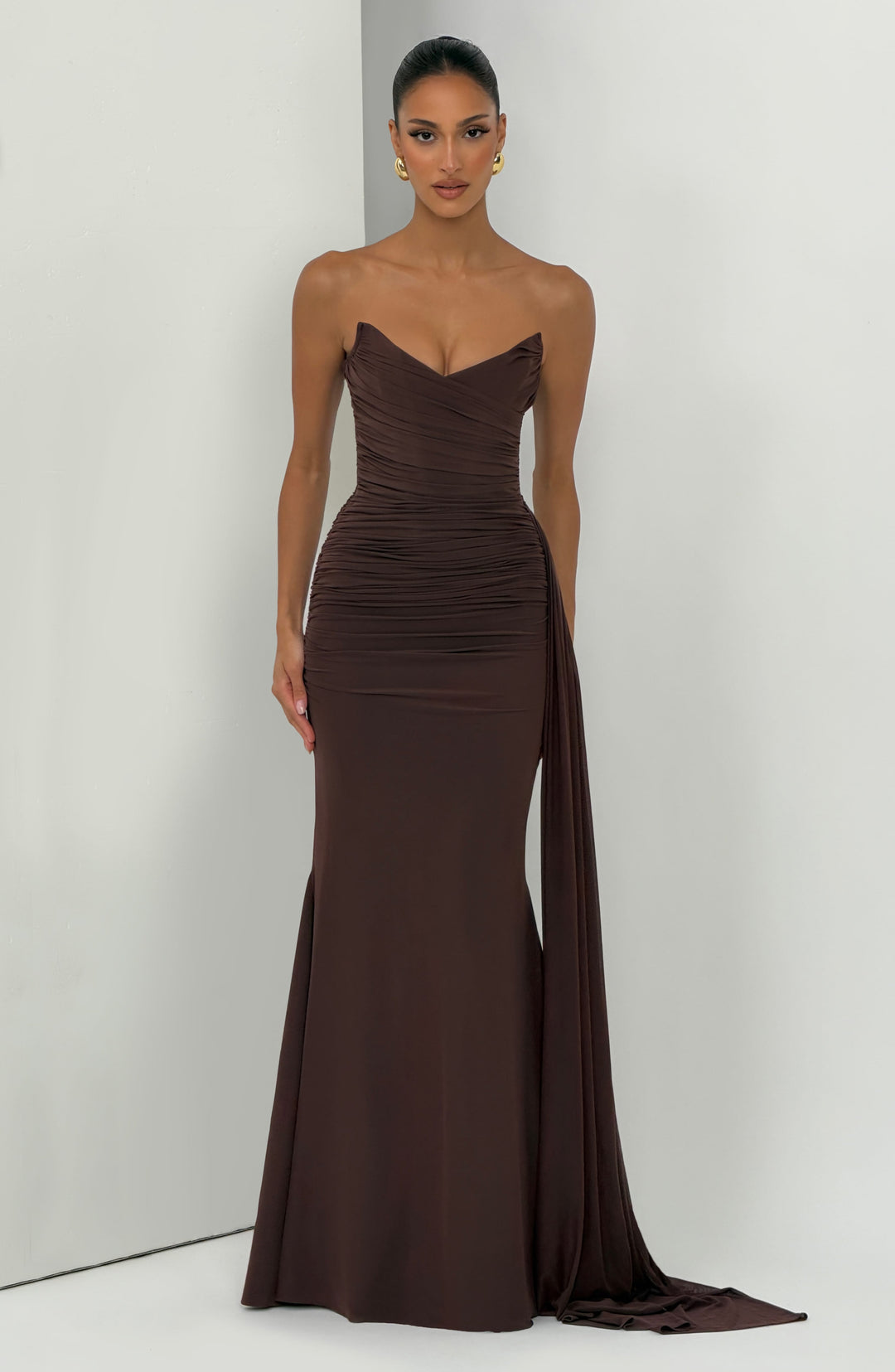 Coraelle Maxi Dress in Plum Brown by Clandour, product photo 8