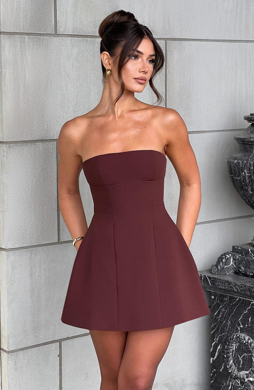 Coraine Mini Dress in Brown by Clandour, product photo 1