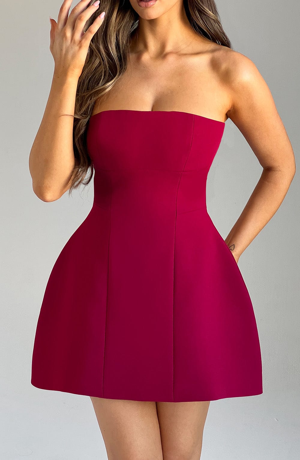 Coraine Mini Dress in Wine by Clandour, product photo 2