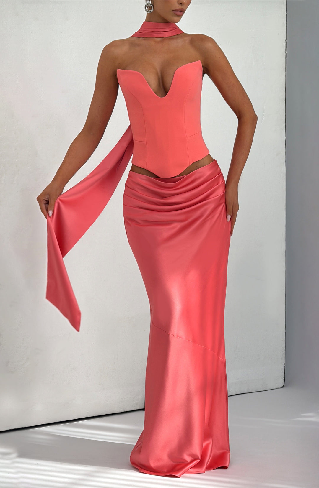 Corairis Maxi Skirt in Coral Pink by Clandour, product photo 2