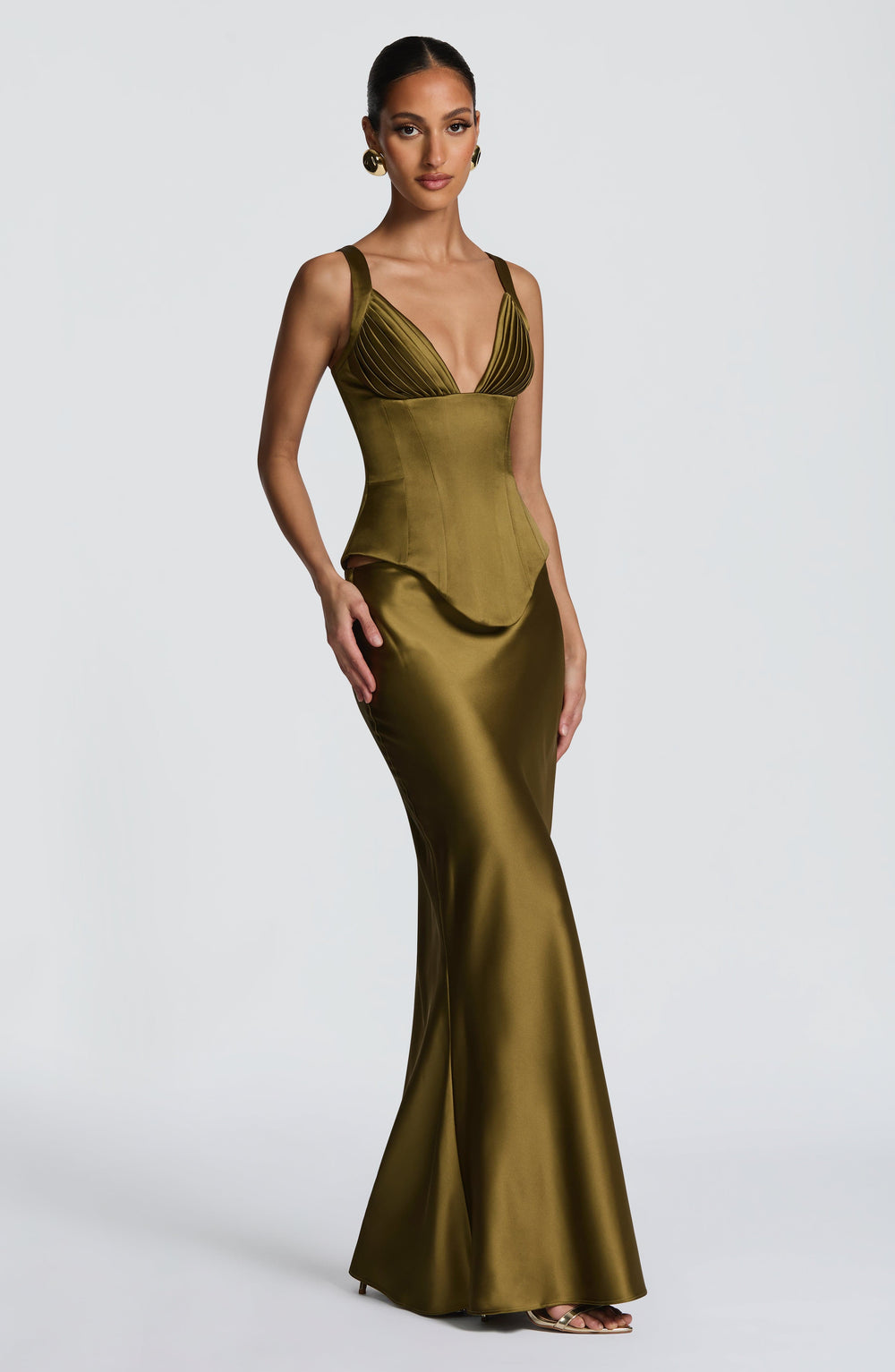 Coraise Maxi Skirt in Deep Olive by Clandour, product photo 2