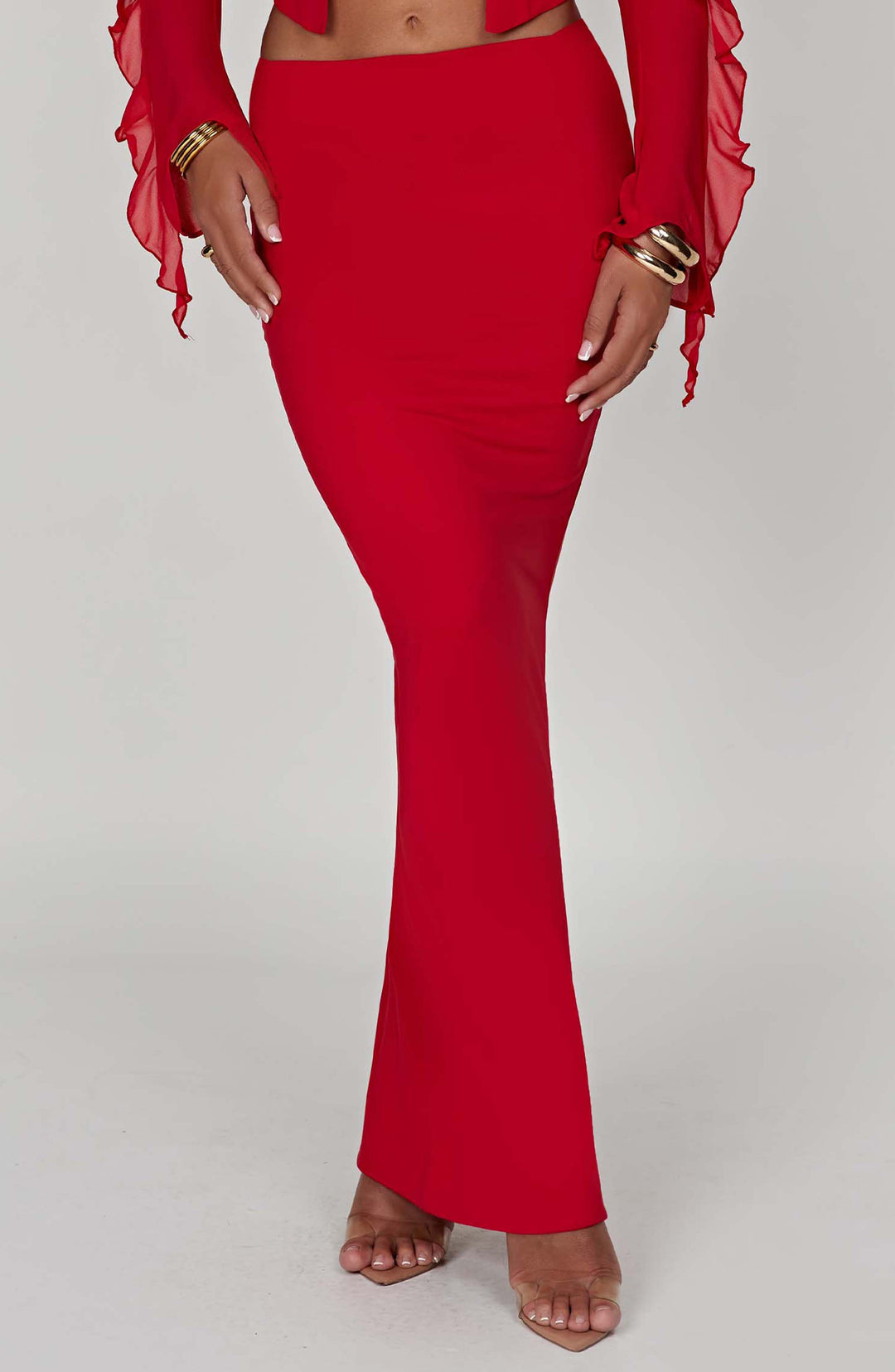 Coraora Maxi Skirt in Red by Clandour, product photo 1