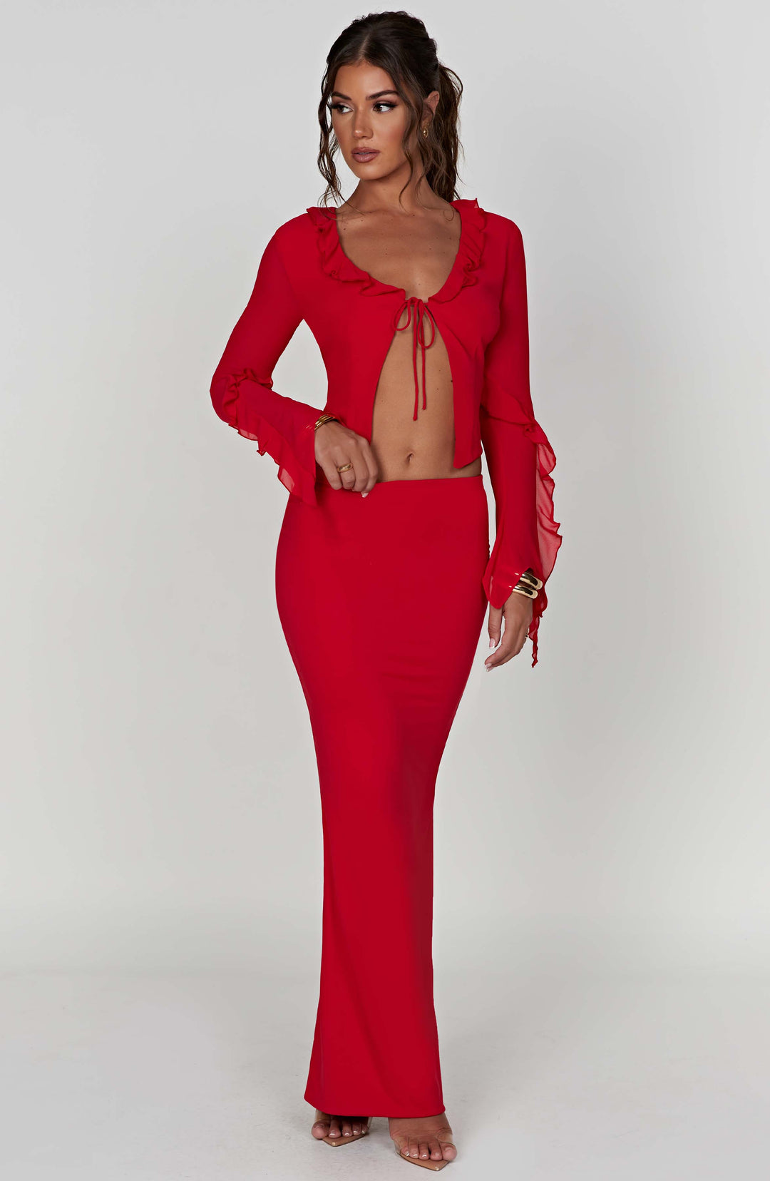 Coraora Maxi Skirt in Red by Clandour, product photo 3