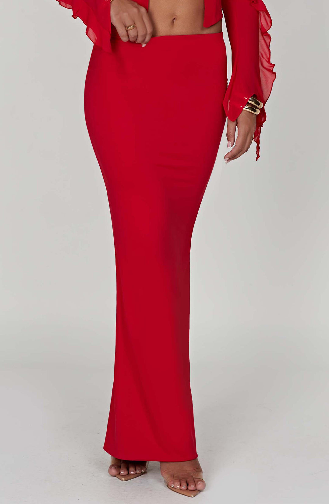 Coraora Maxi Skirt in Red by Clandour, product photo 5