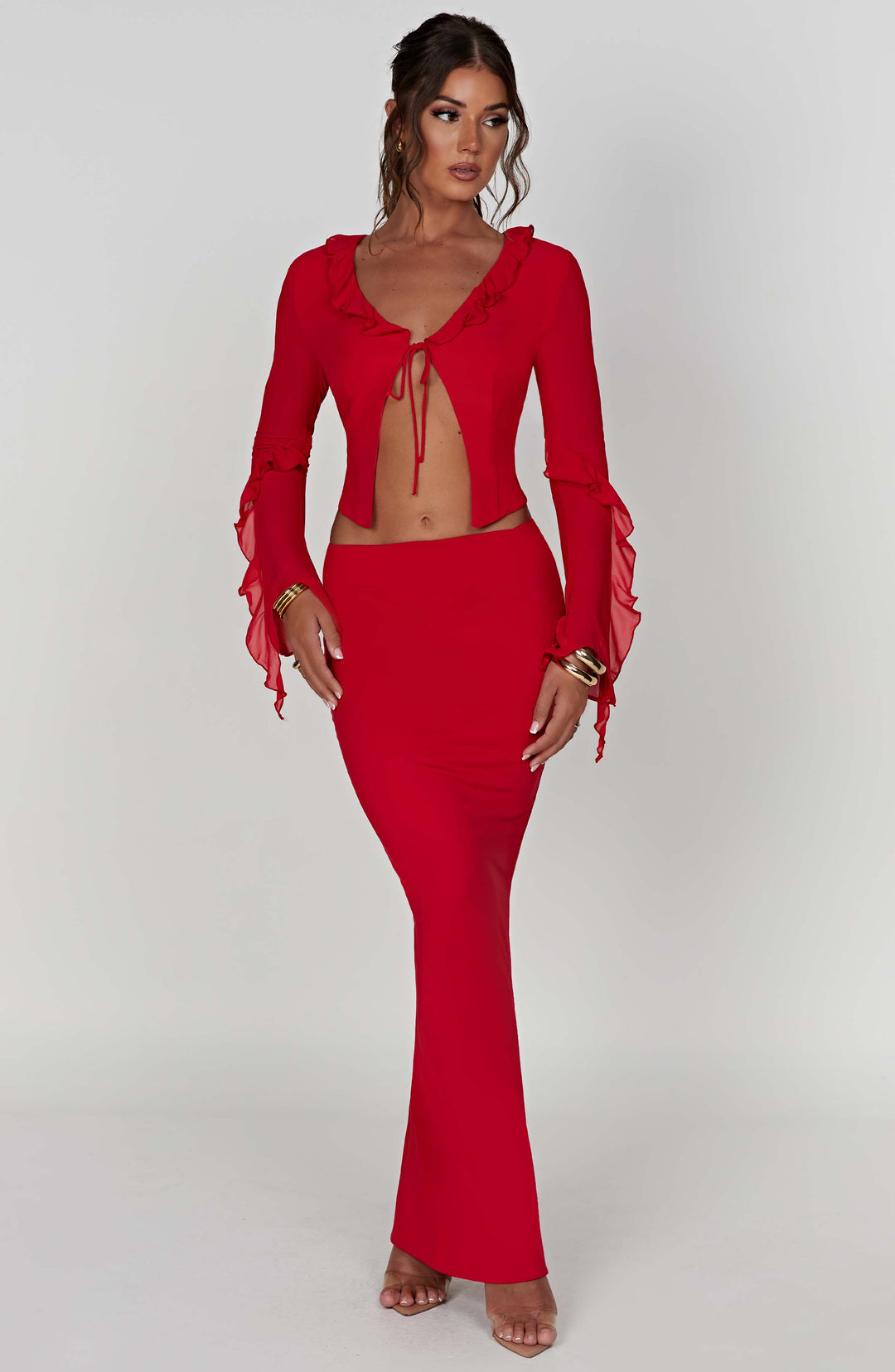 Coraora Maxi Skirt in Red by Clandour, product photo 6