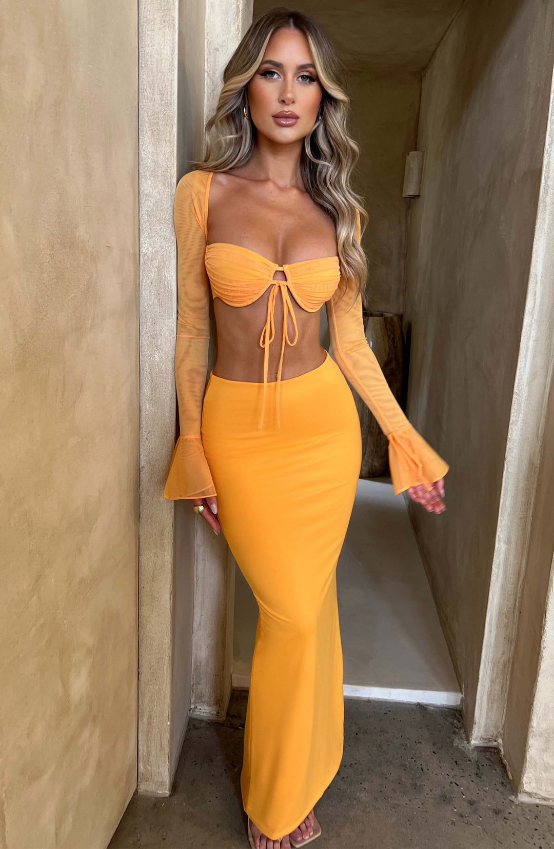Coraora Maxi Skirt in Tangerine by Clandour, product photo 1