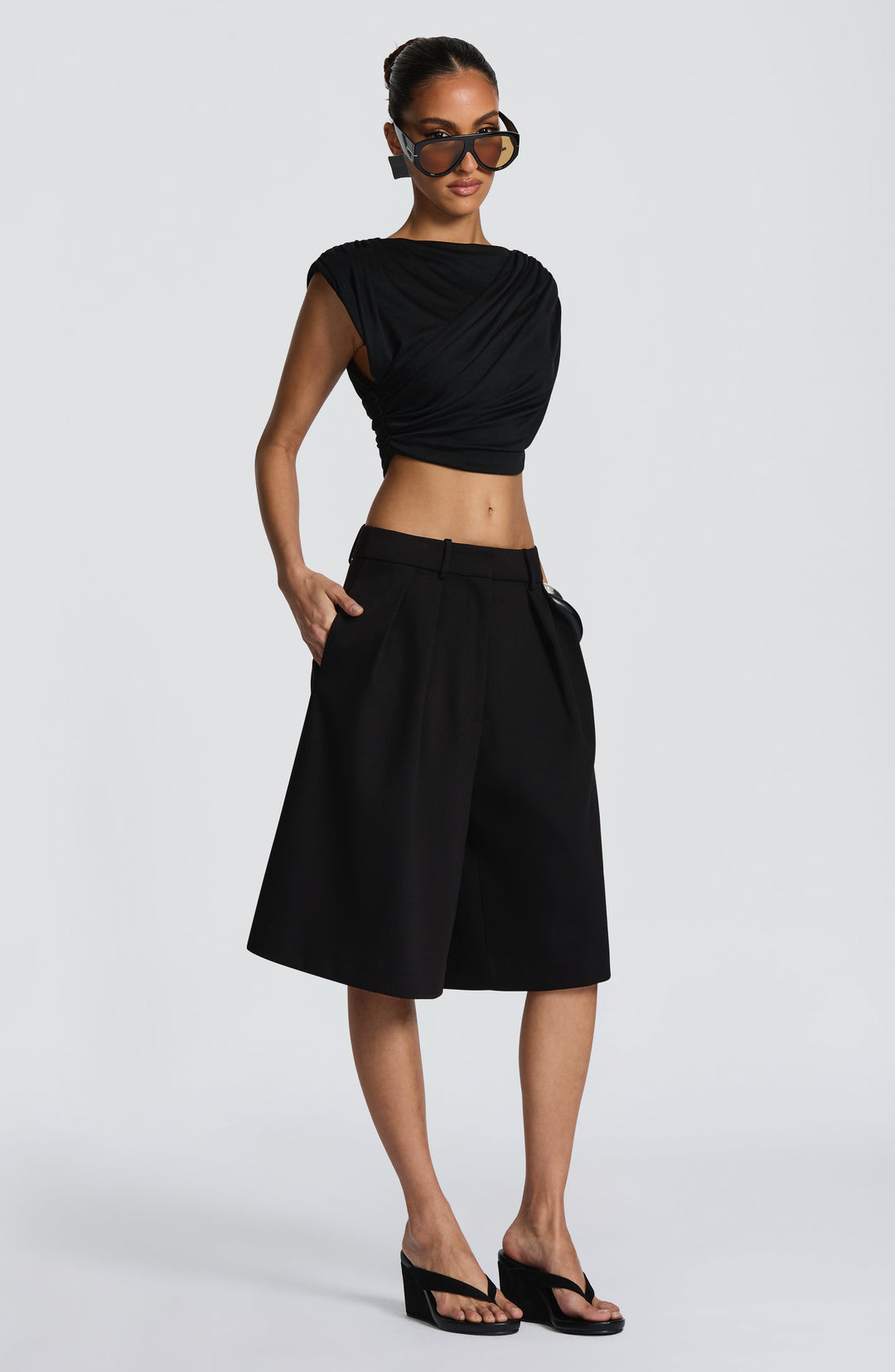 Corari Bermuda Shorts in Black by Clandour, product photo 4