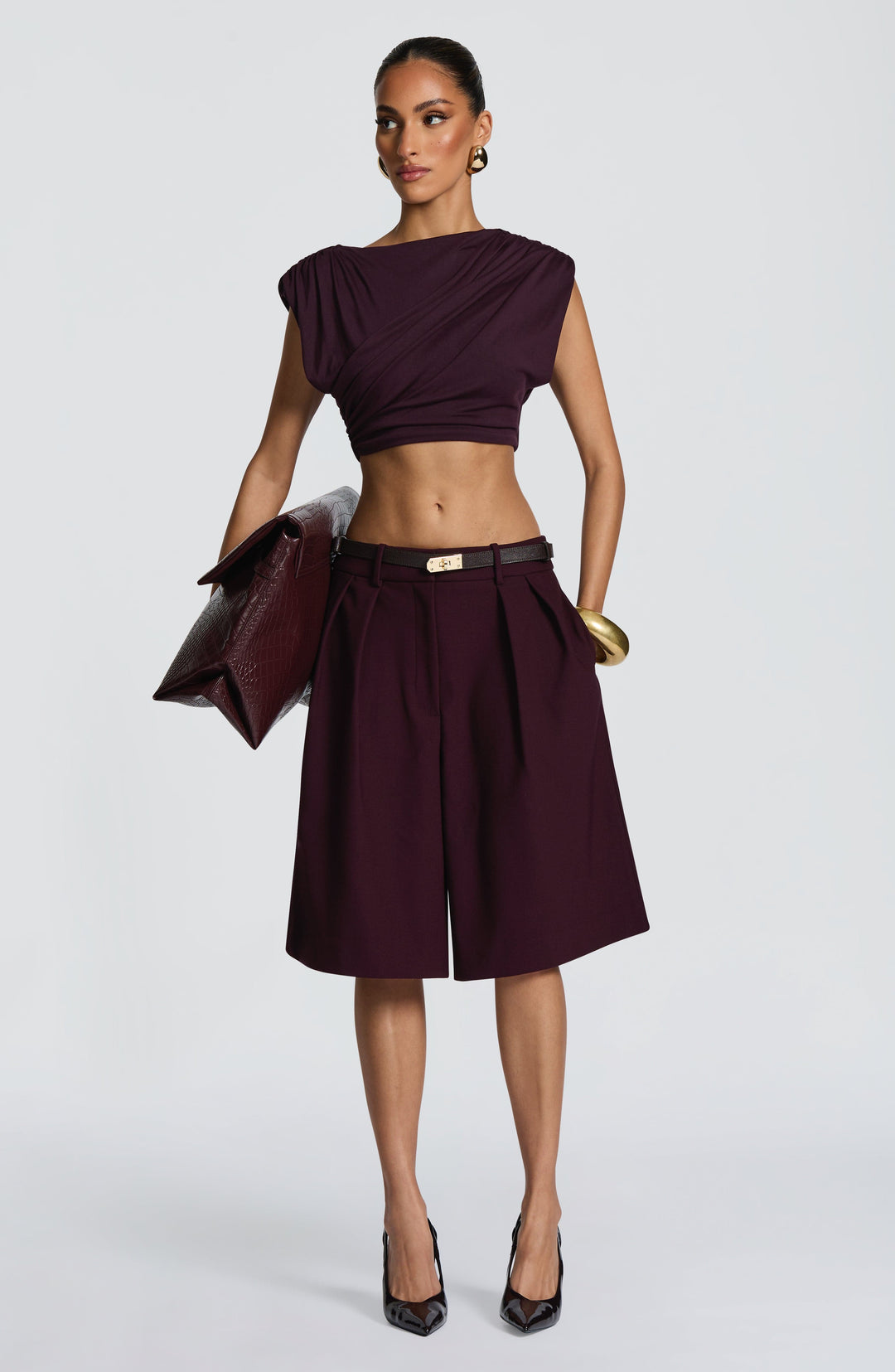 Corari Bermuda Shorts in Plum by Clandour, product photo 1