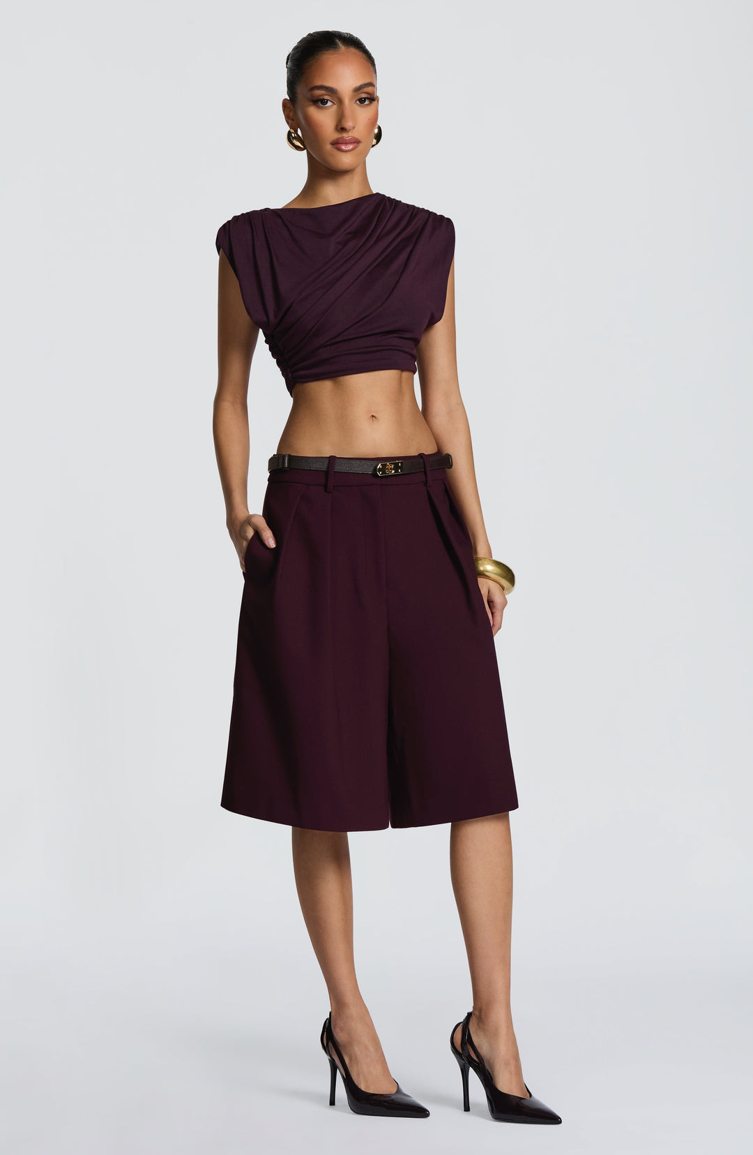 Corari Bermuda Shorts in Plum by Clandour, product photo 3