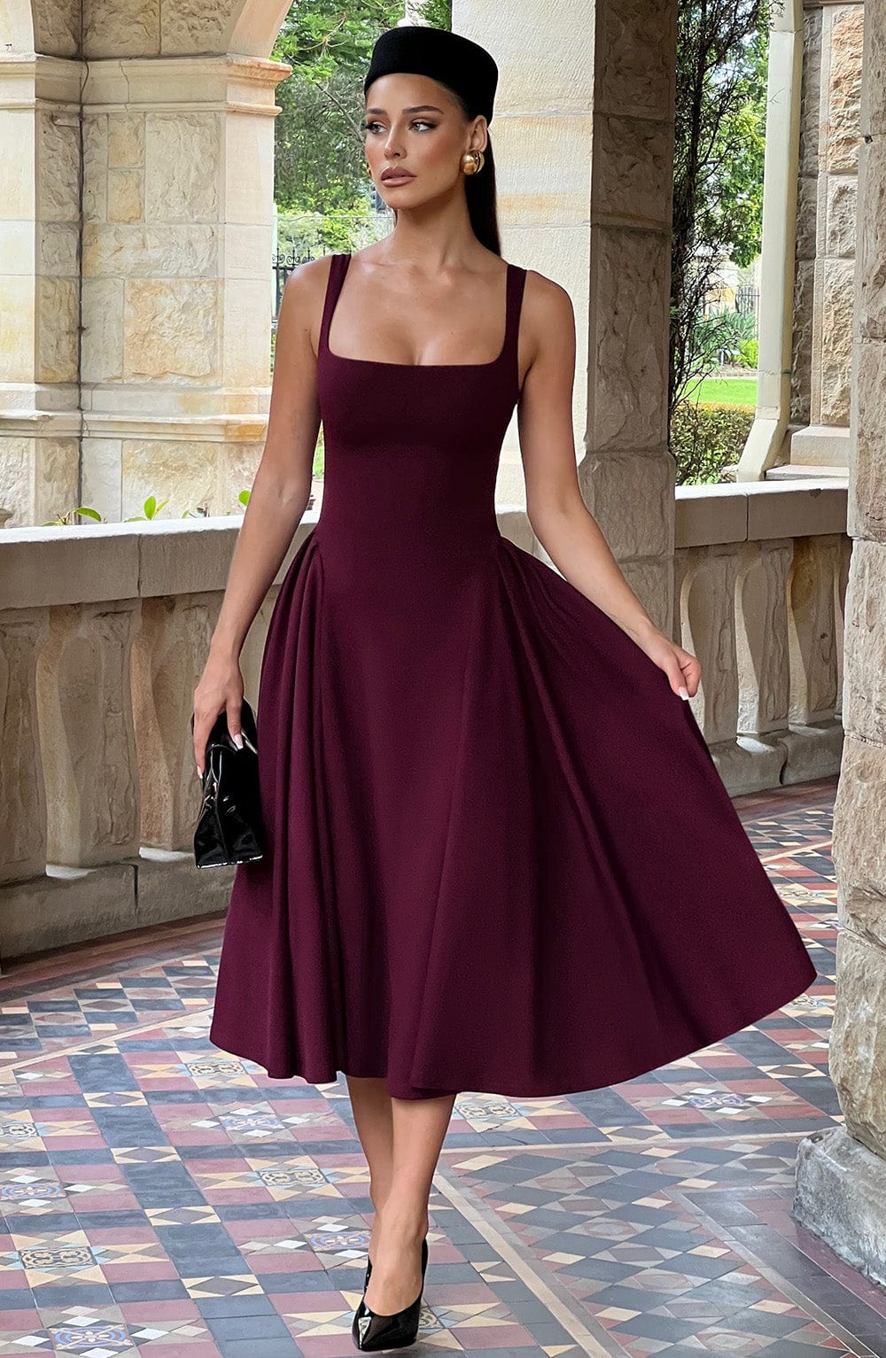 Daliaelle Midi Dress in Cherry Lacquer by Clandour, product photo 1