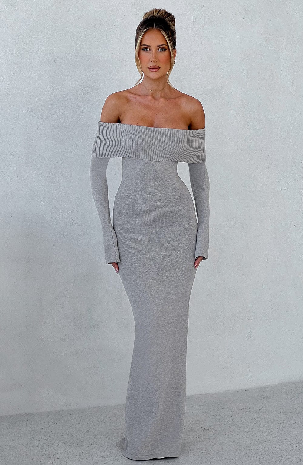 Daliaia Knit Maxi Dress in Light Grey Marl by Clandour, product photo 1