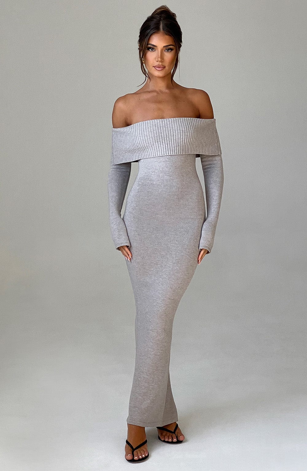 Daliaia Knit Maxi Dress in Light Grey Marl by Clandour, product photo 2
