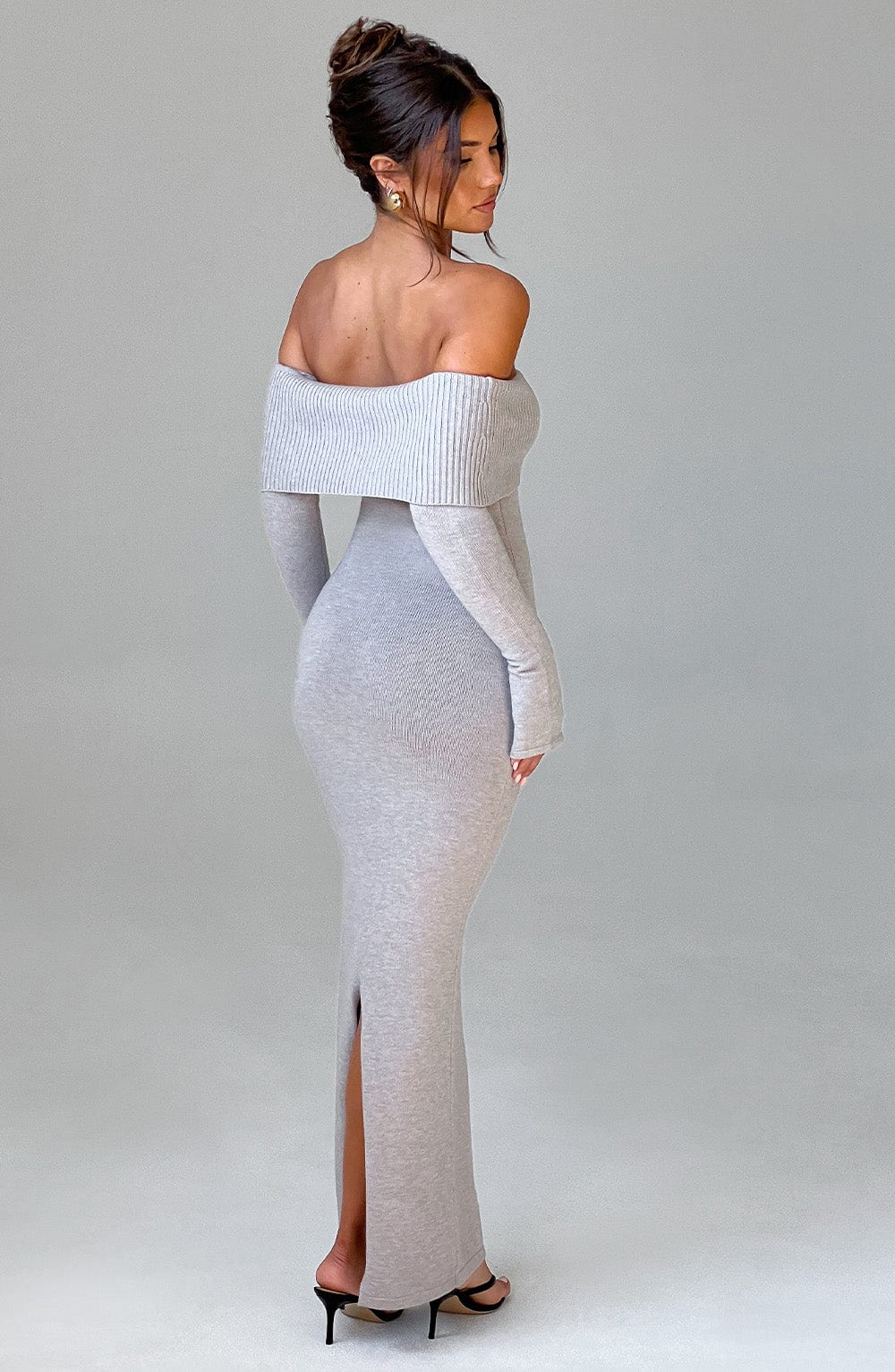 Daliaia Knit Maxi Dress in Light Grey Marl by Clandour, product photo 3