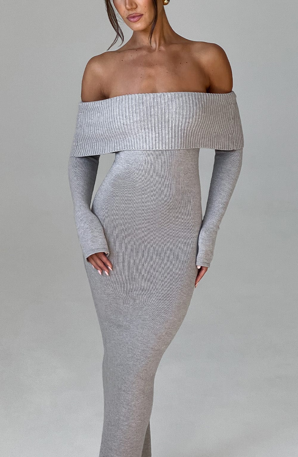 Daliaia Knit Maxi Dress in Light Grey Marl by Clandour, product photo 4
