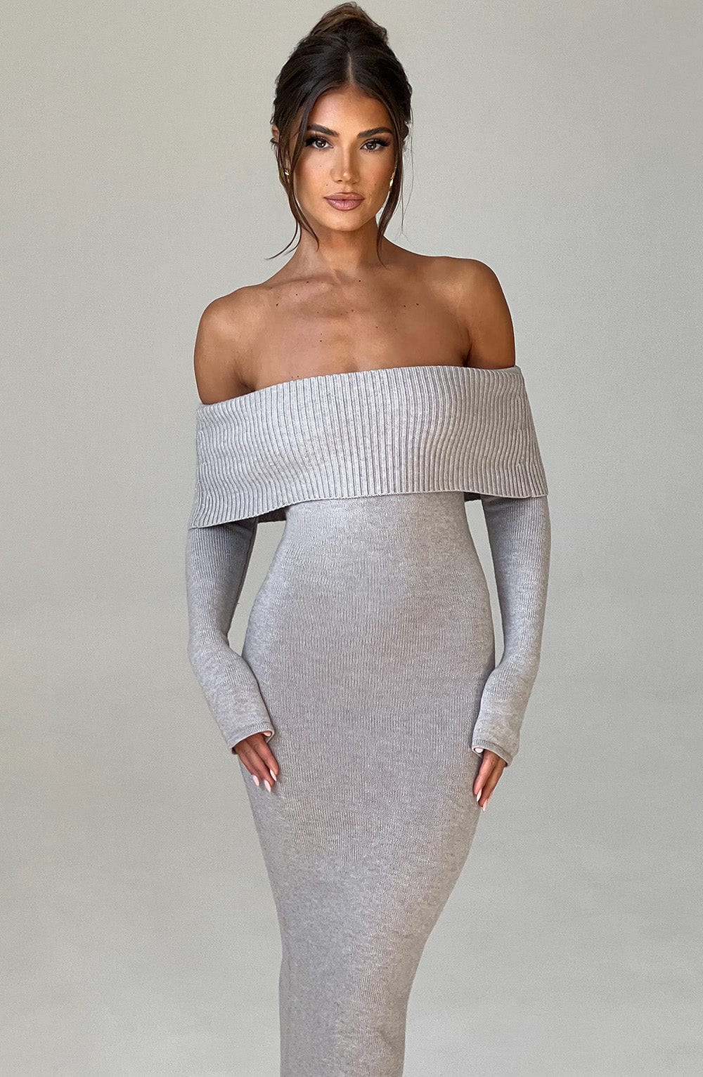 Daliaia Knit Maxi Dress in Light Grey Marl by Clandour, product photo 5