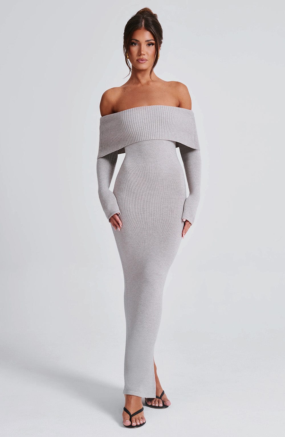 Daliaia Knit Maxi Dress in Light Grey Marl by Clandour, product photo 7