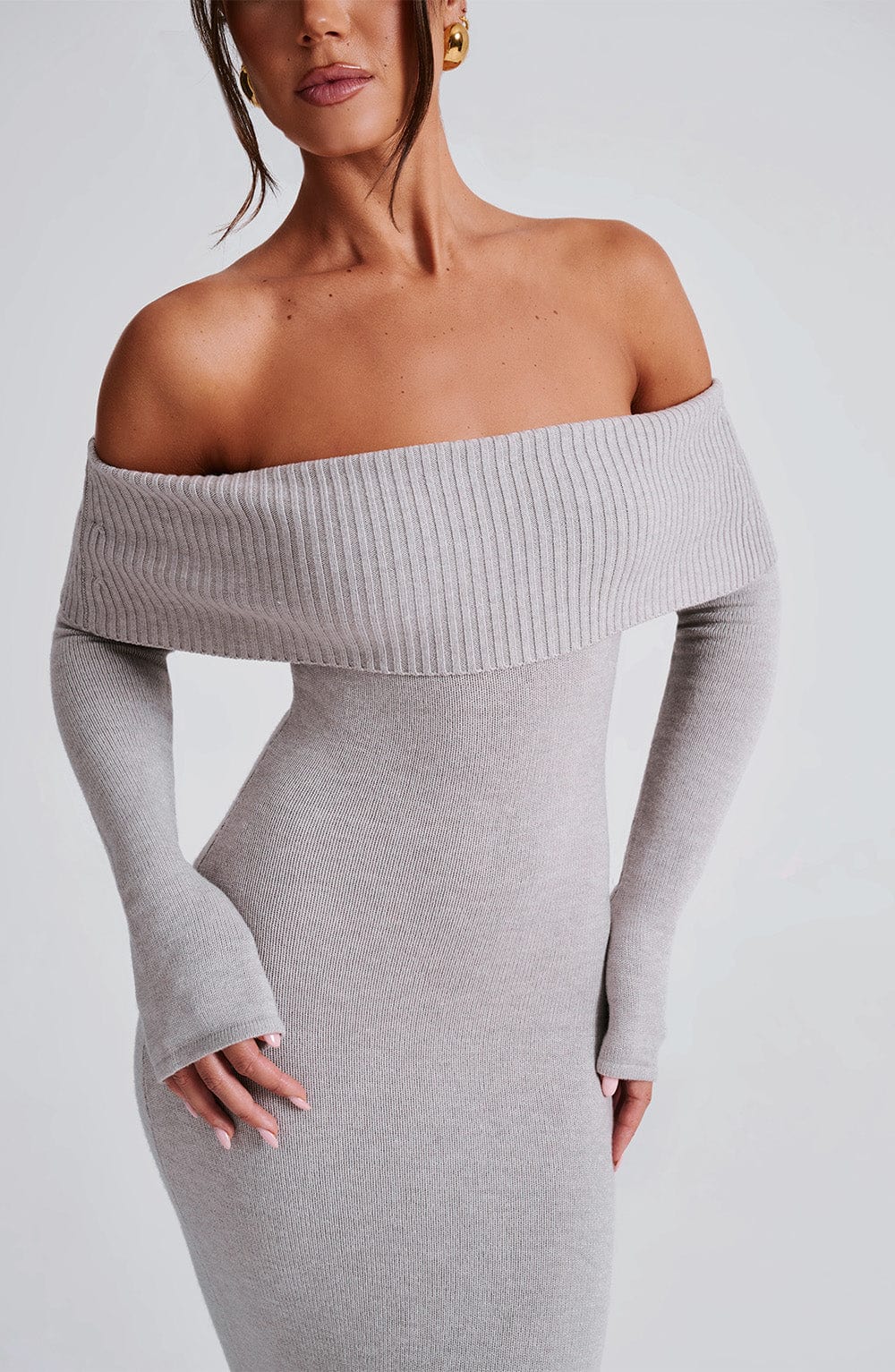 Daliaia Knit Maxi Dress in Light Grey Marl by Clandour, product photo 8